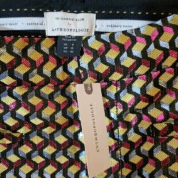 Anthropologie Slim Straight Leg Pants Metallic Trousers Size 8 - Picture 5 of 6